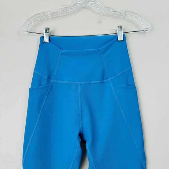 Wilo Bright Blue High Waisted Ribbed Leggings Activewear Gym Pant Women's M - Picture 2 of 11